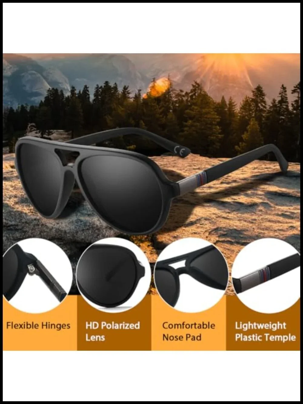 Polarized Aviator Sunglasses for Men Lightweight Plastic Frame UV Protection